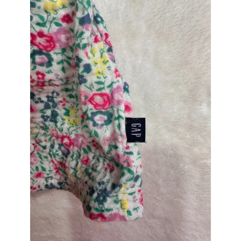 Gap Kids Floral Tiered Sun Dress XS 4/5 White Pink Gauze Smocked Back Girls